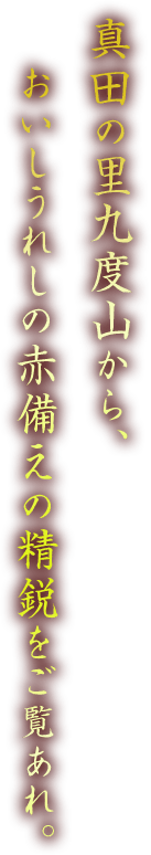 真田の里九度山から、おいしうれしの赤備えの精鋭をご覧あれ。